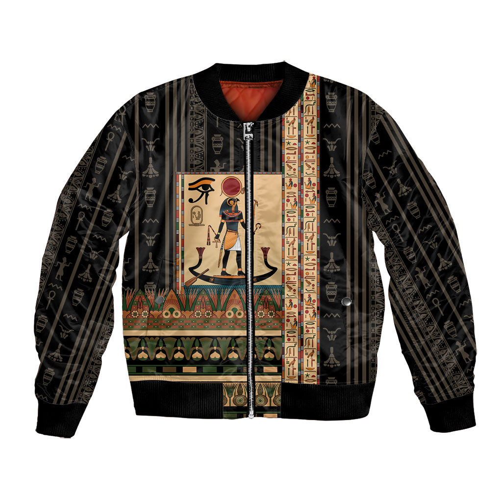 Egyptian God Ra Bomber Jacket Ancient Mythology Solar Barque Falcon
