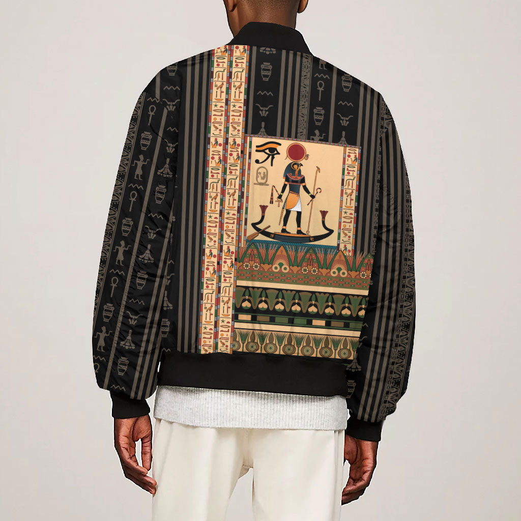 Egyptian God Ra Bomber Jacket Ancient Mythology Solar Barque Falcon
