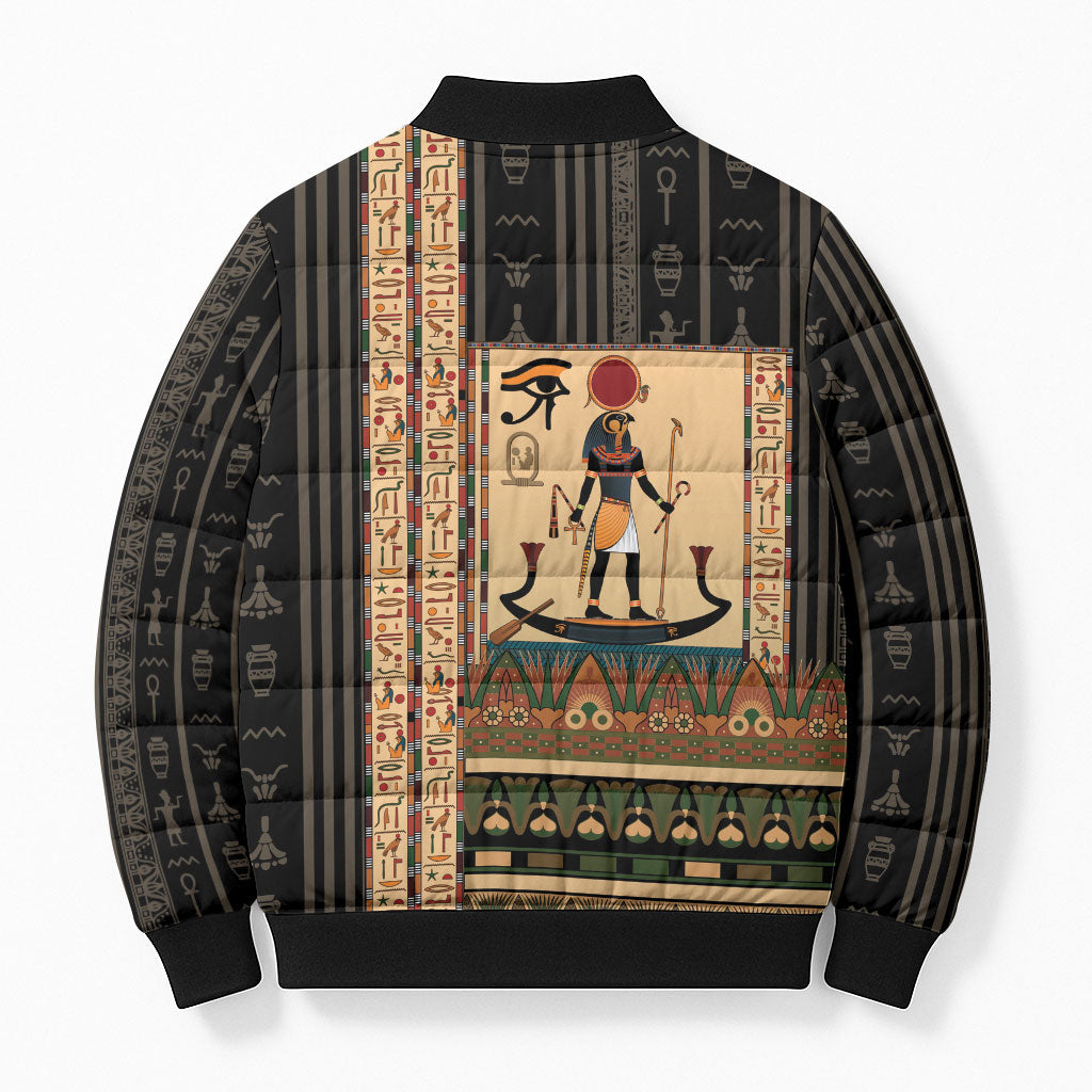 Egyptian God Ra Bomber Puffer Jacket Ancient Mythology Solar Barque Falcon