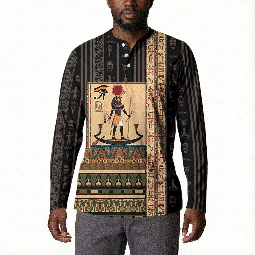 Egyptian God Ra Button Sweatshirt Ancient Mythology Solar Barque Falcon