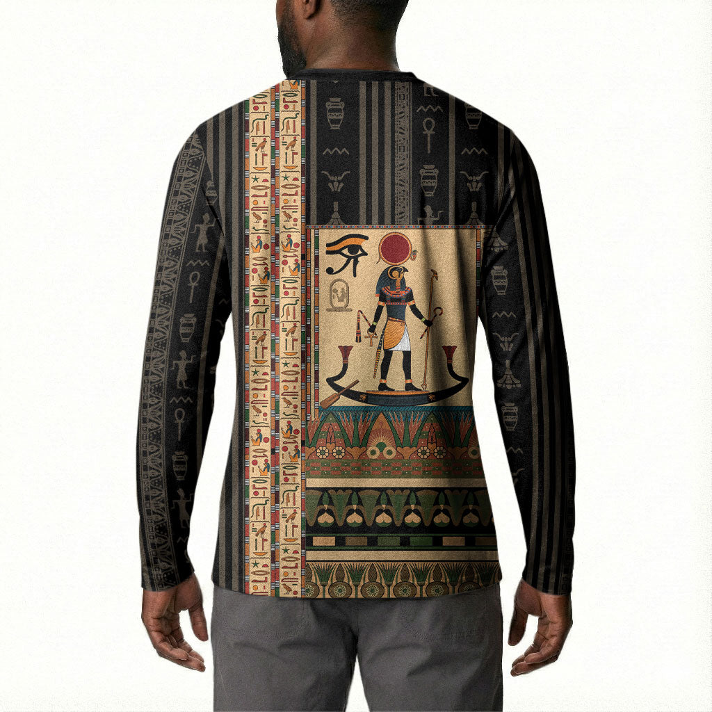 Egyptian God Ra Button Sweatshirt Ancient Mythology Solar Barque Falcon
