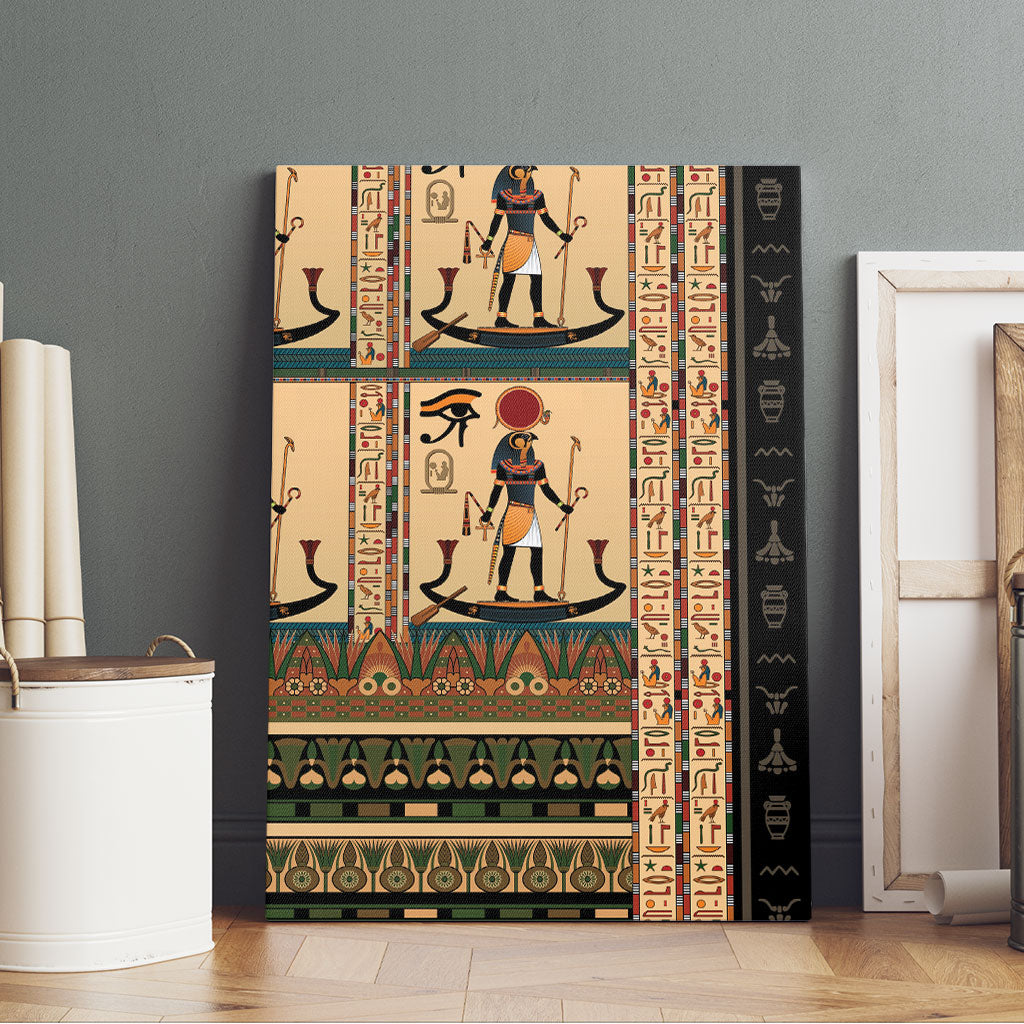 Egyptian God Ra Canvas Wall Art Ancient Mythology Solar Barque Falcon