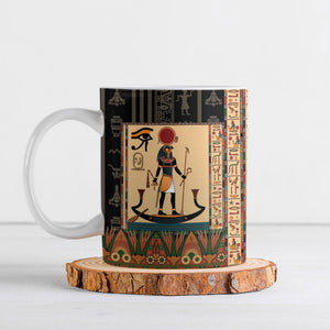 Egyptian God Ra Ceramic Mug Ancient Mythology Solar Barque Falcon