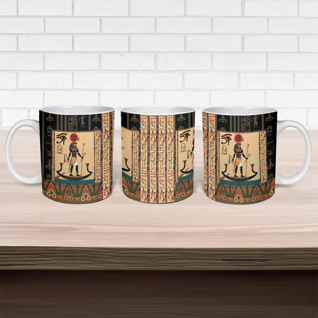 Egyptian God Ra Ceramic Mug Ancient Mythology Solar Barque Falcon