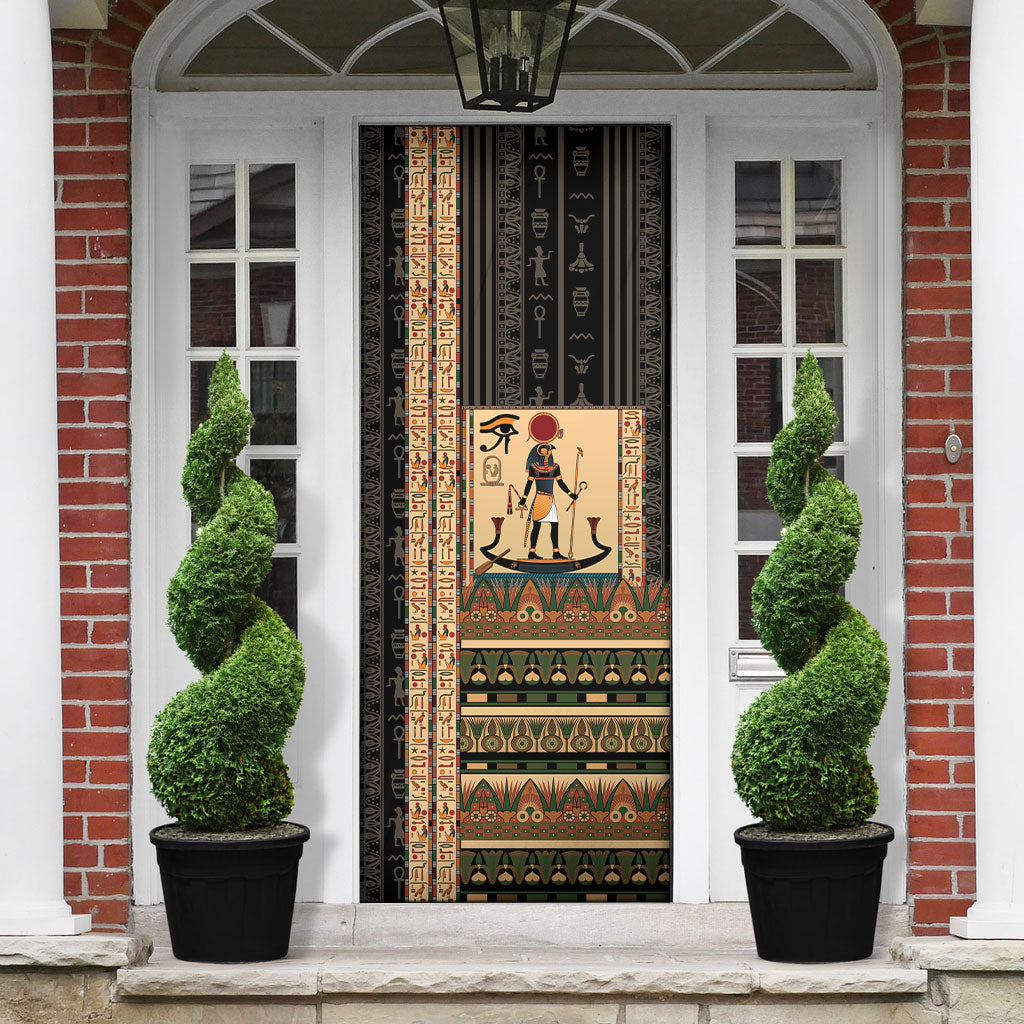 Egyptian God Ra Door Cover Ancient Mythology Solar Barque Falcon