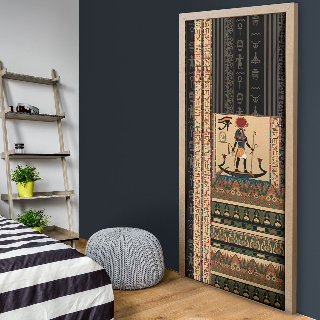 Egyptian God Ra Door Cover Ancient Mythology Solar Barque Falcon