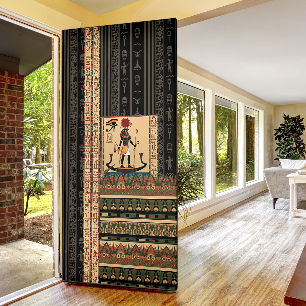 Egyptian God Ra Door Cover Ancient Mythology Solar Barque Falcon