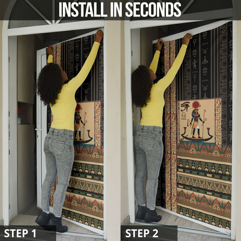 Egyptian God Ra Door Cover Ancient Mythology Solar Barque Falcon