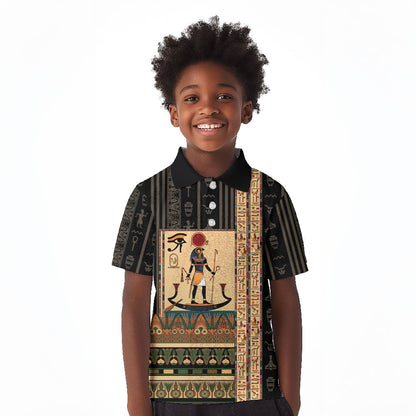 Egyptian God Ra Kid Polo Shirt Ancient Mythology Solar Barque Falcon