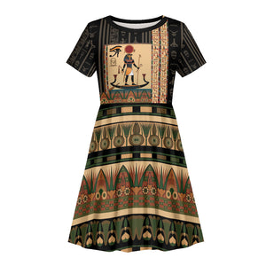 Egyptian God Ra Kid Short Sleeve Dress Ancient Mythology Solar Barque Falcon