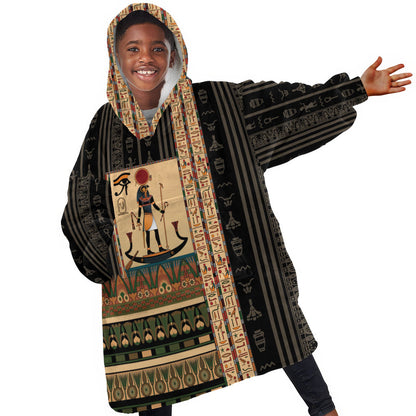 Egyptian God Ra Kid Wearable Blanket Hoodie Ancient Mythology Solar Barque Falcon