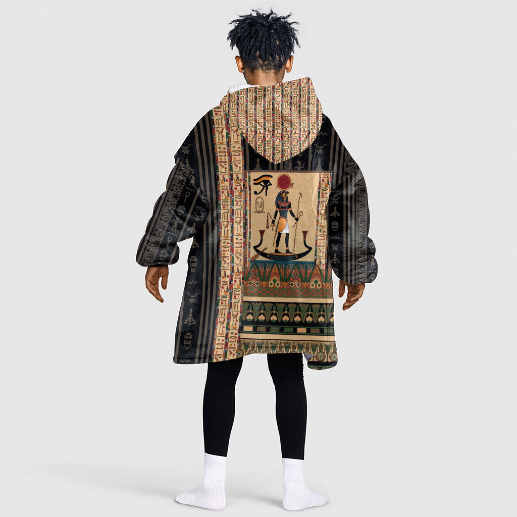 Egyptian God Ra Kid Wearable Blanket Hoodie Ancient Mythology Solar Barque Falcon
