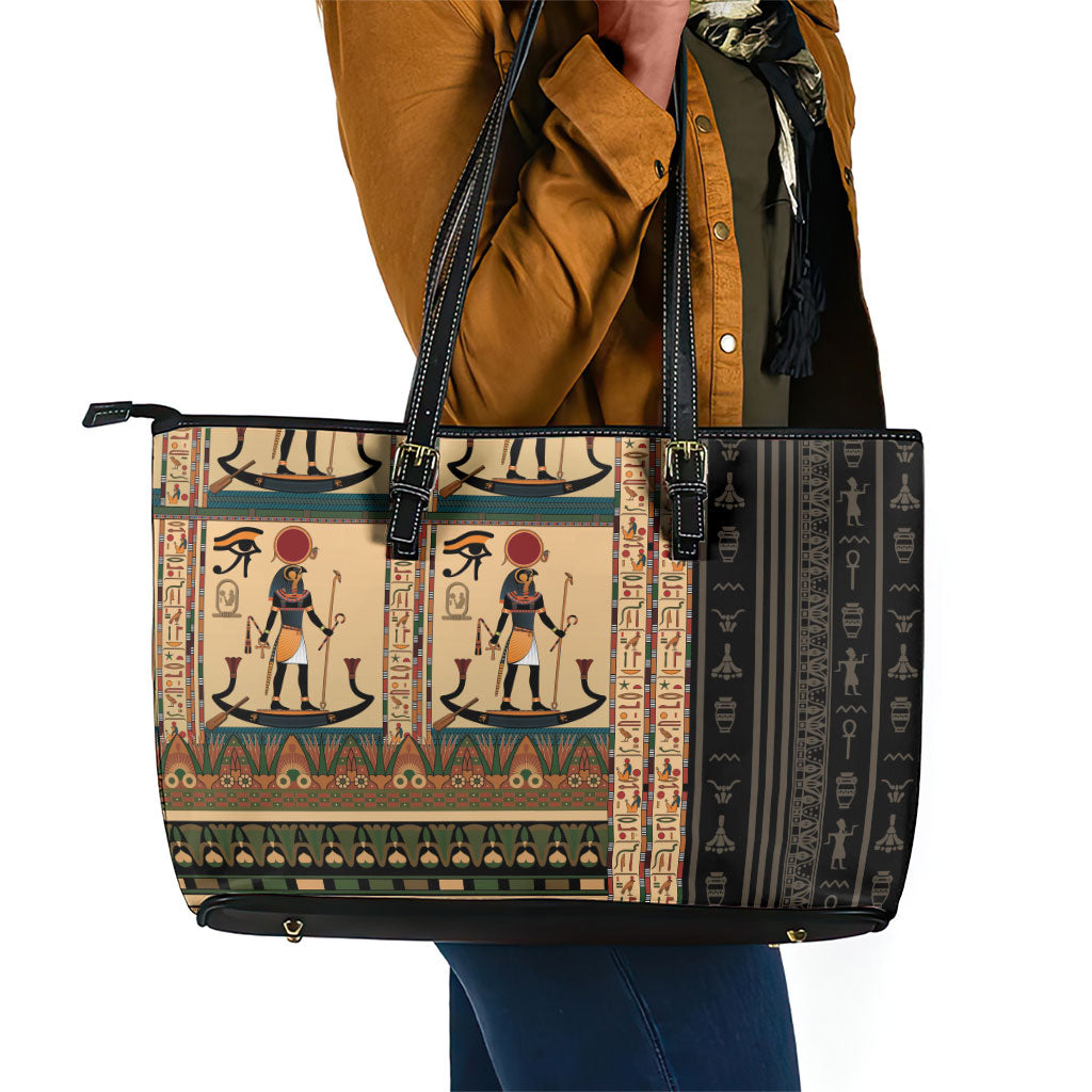 Egyptian God Ra Leather Tote Bag Ancient Mythology Solar Barque Falcon