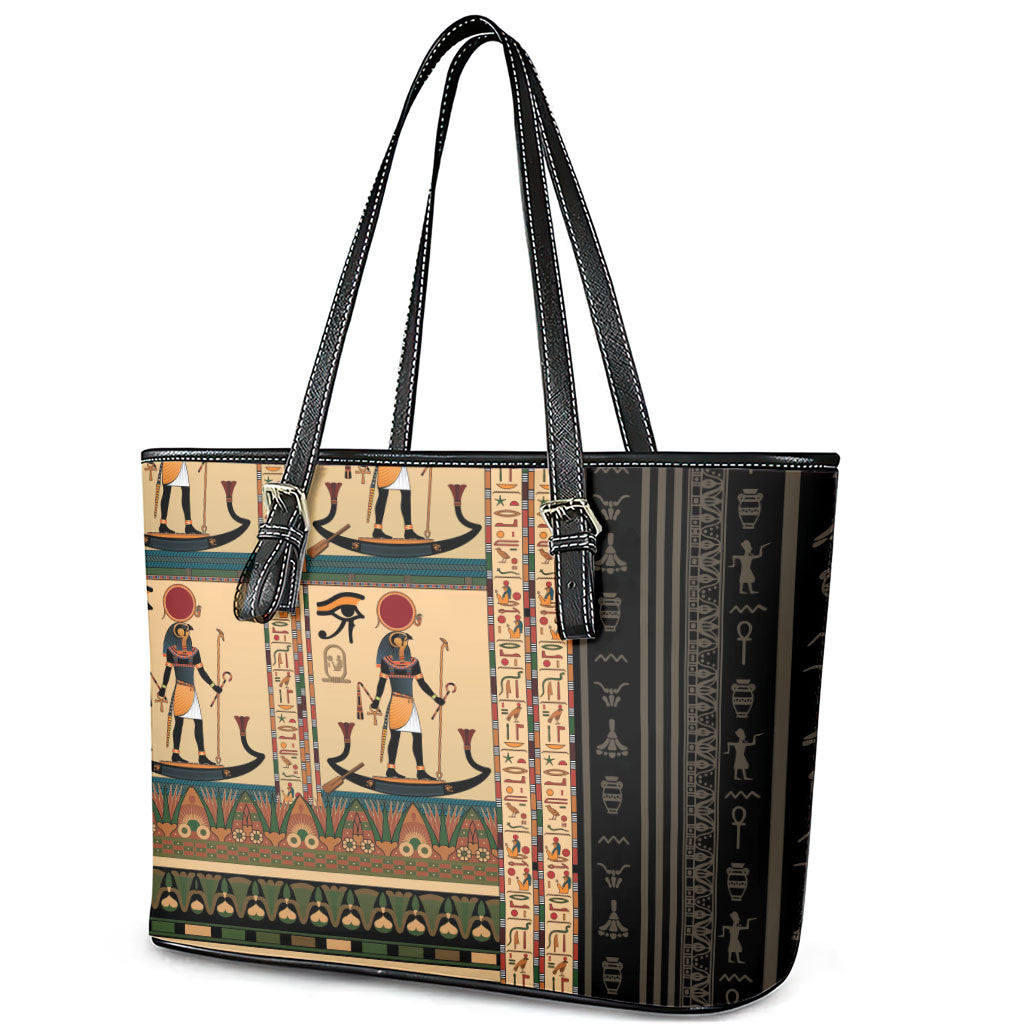 Egyptian God Ra Leather Tote Bag Ancient Mythology Solar Barque Falcon