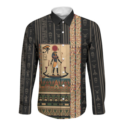 Egyptian God Ra Long Sleeve Button Shirt Ancient Mythology Solar Barque Falcon
