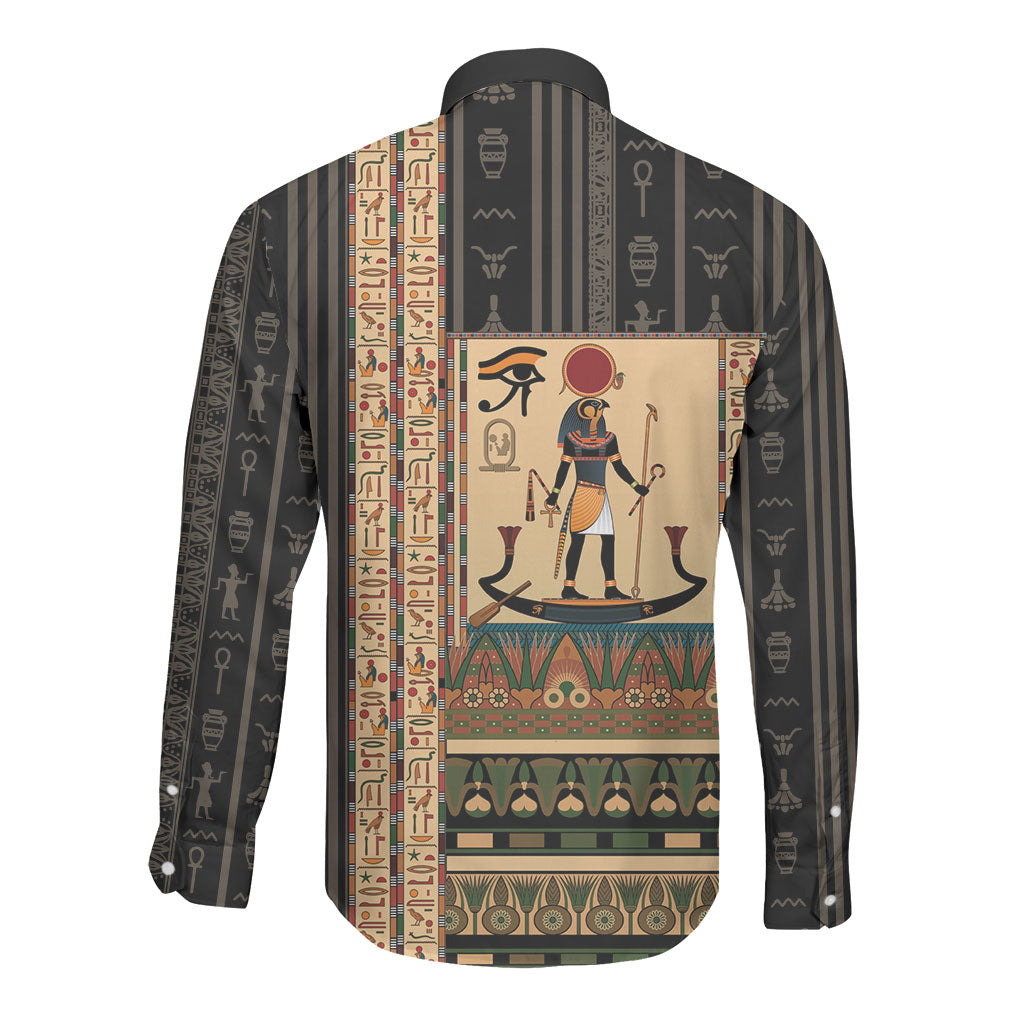Egyptian God Ra Long Sleeve Button Shirt Ancient Mythology Solar Barque Falcon