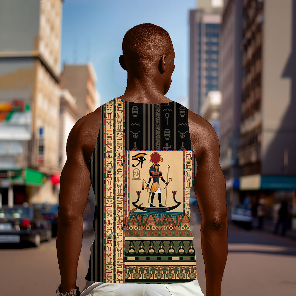 Egyptian God Ra Men Tank Top Ancient Mythology Solar Barque Falcon
