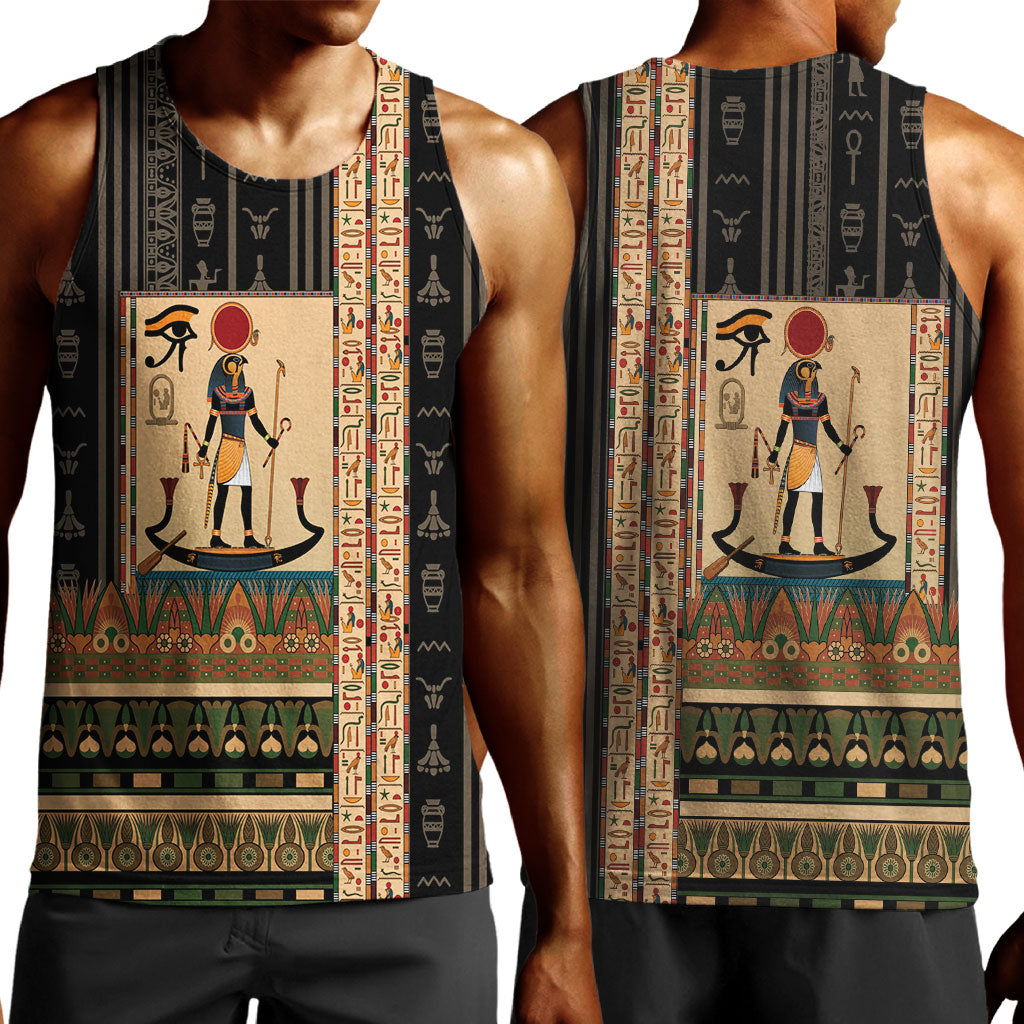 Egyptian God Ra Men Tank Top Ancient Mythology Solar Barque Falcon