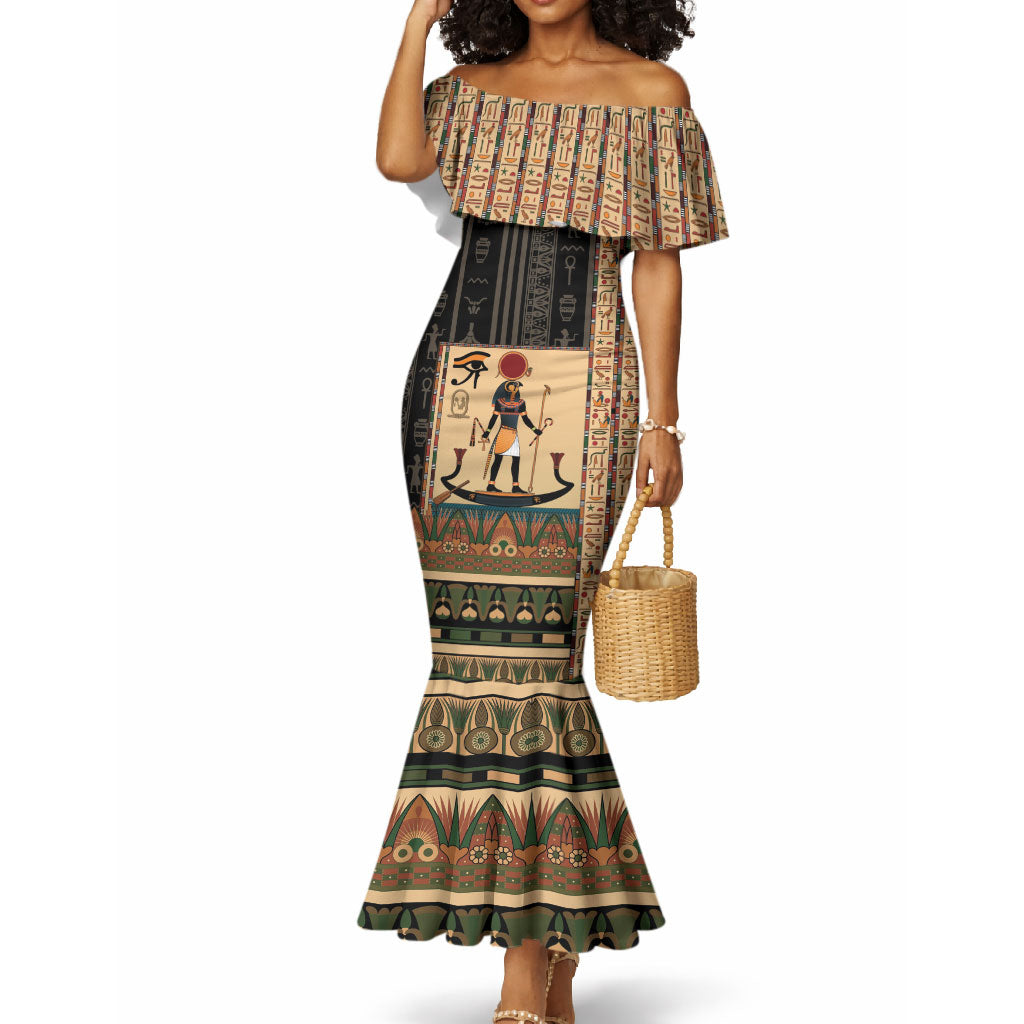 Egyptian God Ra Mermaid Dress Ancient Mythology Solar Barque Falcon