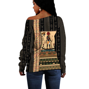 Egyptian God Ra Off Shoulder Sweater Ancient Mythology Solar Barque Falcon