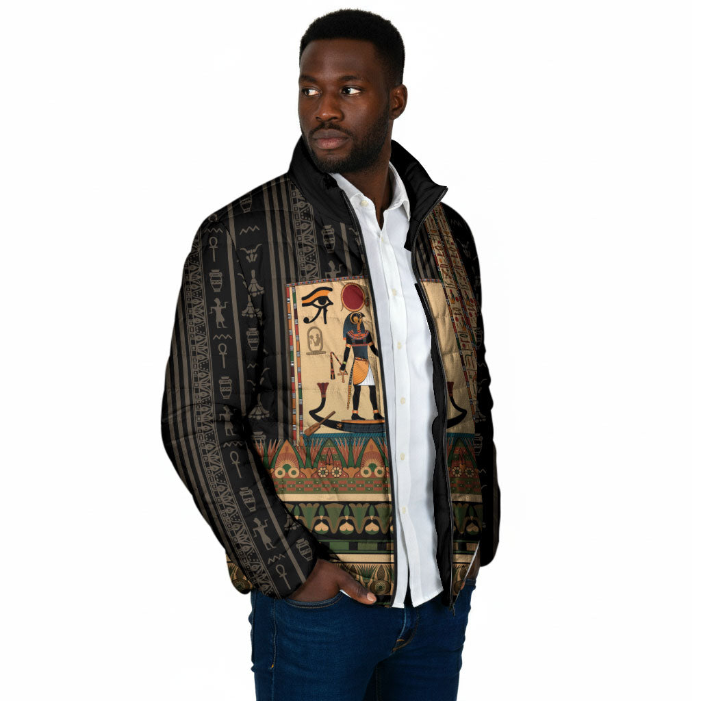 Egyptian God Ra Padded Jacket Ancient Mythology Solar Barque Falcon