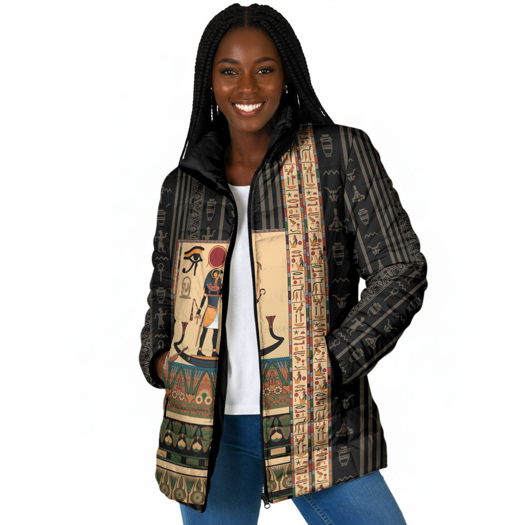 Egyptian God Ra Padded Jacket Ancient Mythology Solar Barque Falcon