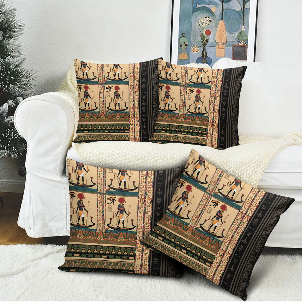 Egyptian God Ra Pillow Cover Ancient Mythology Solar Barque Falcon