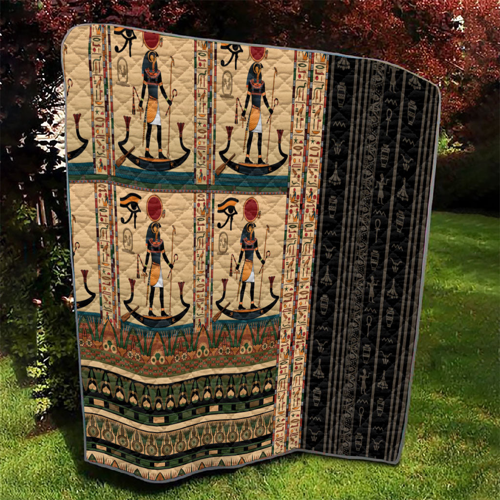Egyptian God Ra Quilt Ancient Mythology Solar Barque Falcon