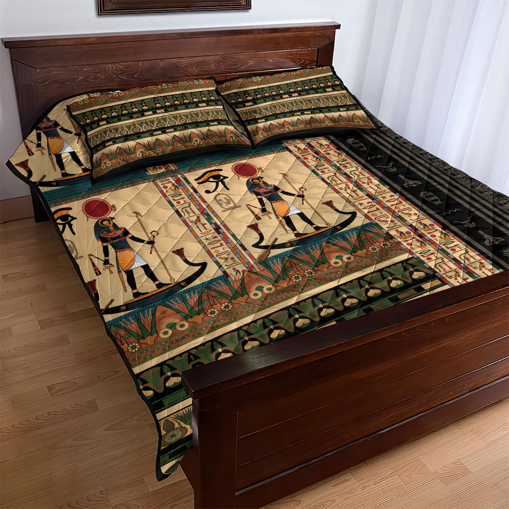 Egyptian God Ra Quilt Bed Set Ancient Mythology Solar Barque Falcon