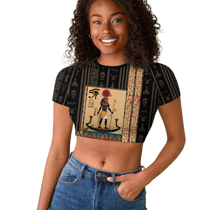Egyptian God Ra Raglan Cropped T shirt Ancient Mythology Solar Barque Falcon