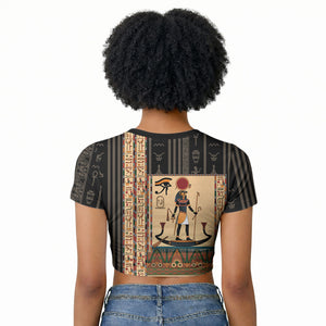 Egyptian God Ra Raglan Cropped T shirt Ancient Mythology Solar Barque Falcon