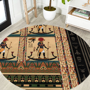 Egyptian God Ra Round Carpet Ancient Mythology Solar Barque Falcon