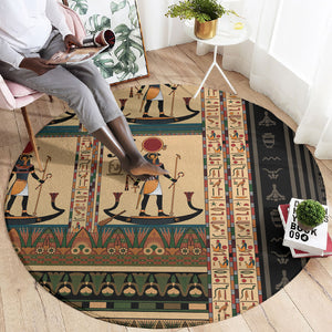 Egyptian God Ra Round Carpet Ancient Mythology Solar Barque Falcon
