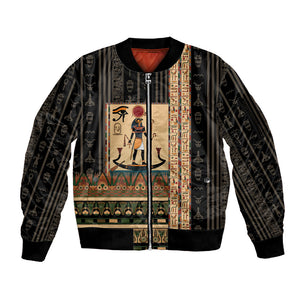 Egyptian God Ra Sleeve Zip Bomber Jacket Ancient Mythology Solar Barque Falcon