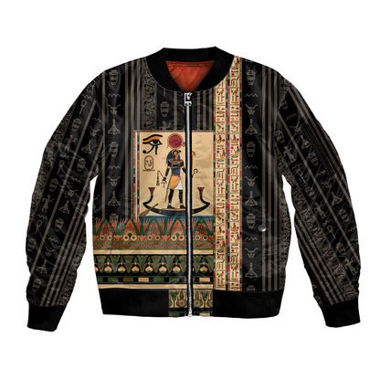 Egyptian God Ra Sleeve Zip Bomber Jacket Ancient Mythology Solar Barque Falcon