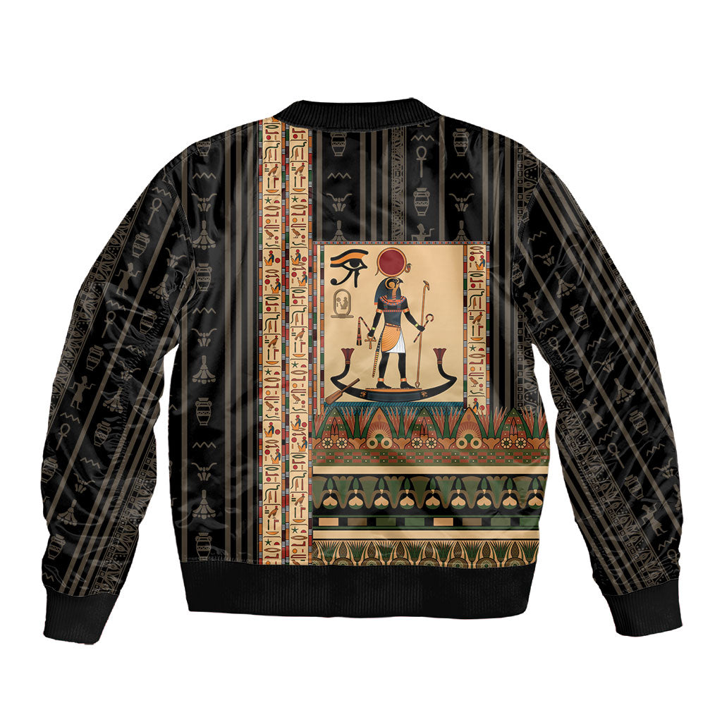 Egyptian God Ra Sleeve Zip Bomber Jacket Ancient Mythology Solar Barque Falcon