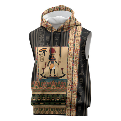Egyptian God Ra Sleeveless Hoodie Ancient Mythology Solar Barque Falcon