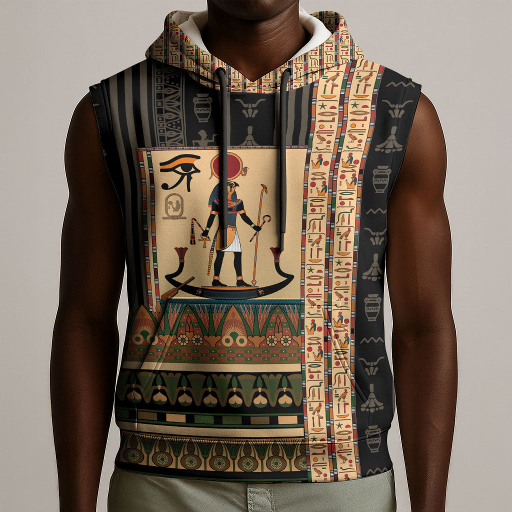 Egyptian God Ra Sleeveless Hoodie Ancient Mythology Solar Barque Falcon