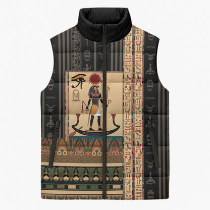 Egyptian God Ra Sleeveless Puffer Jacket Ancient Mythology Solar Barque Falcon