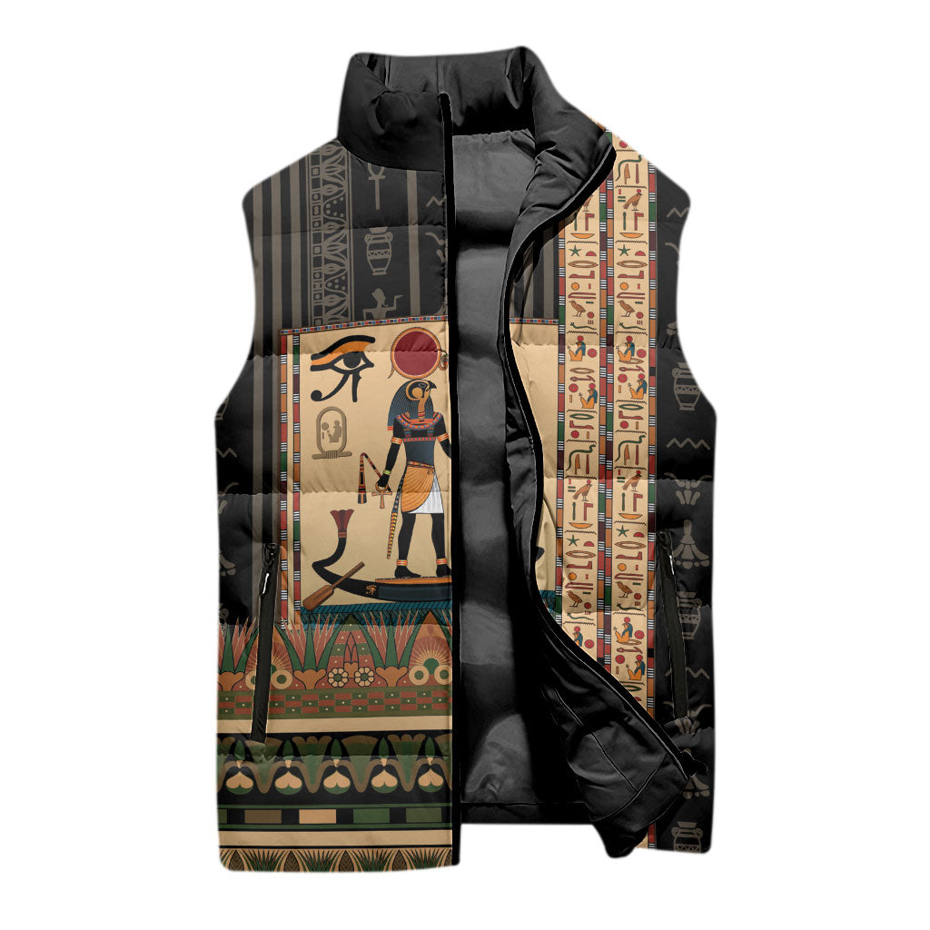 Egyptian God Ra Sleeveless Puffer Jacket Ancient Mythology Solar Barque Falcon