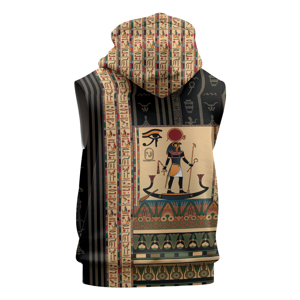 Egyptian God Ra Sleeveless Zip Hoodie Ancient Mythology Solar Barque Falcon