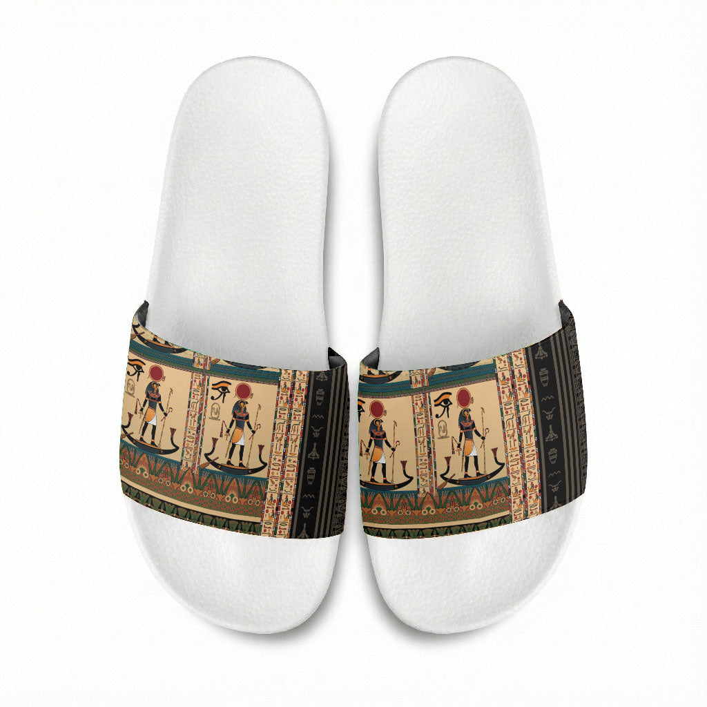 Egyptian God Ra Slide Sandals Ancient Mythology Solar Barque Falcon