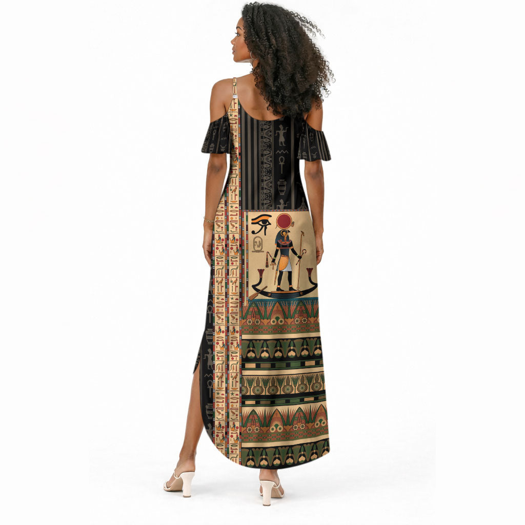 Egyptian God Ra Summer Maxi Dress Ancient Mythology Solar Barque Falcon