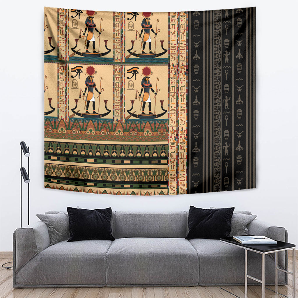 Egyptian God Ra Tapestry Ancient Mythology Solar Barque Falcon