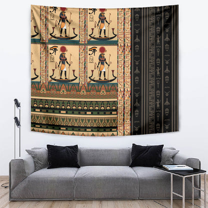 Egyptian God Ra Tapestry Ancient Mythology Solar Barque Falcon