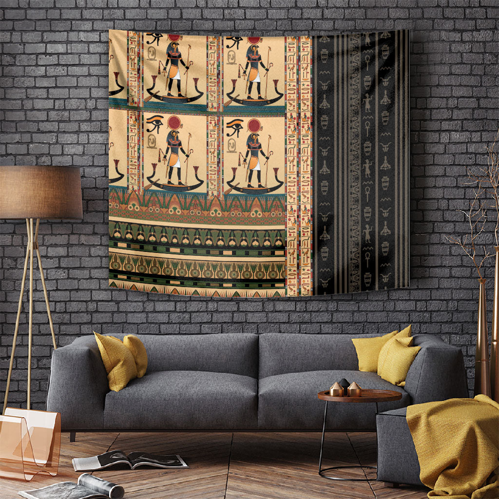 Egyptian God Ra Tapestry Ancient Mythology Solar Barque Falcon