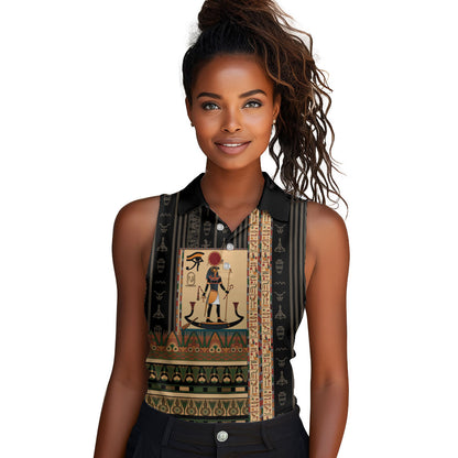 Egyptian God Ra Women Sleeveless Polo Shirt Ancient Mythology Solar Barque Falcon