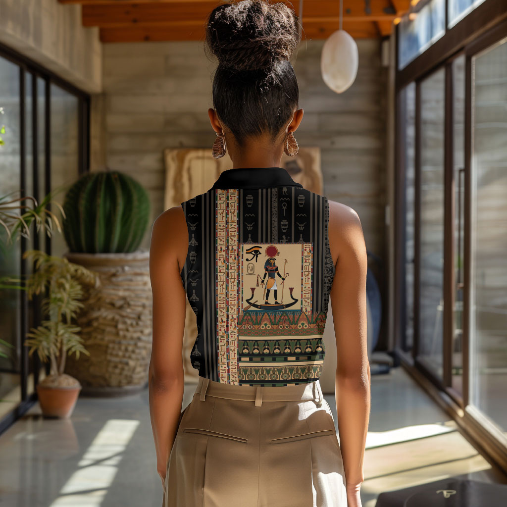 Egyptian God Ra Women Sleeveless Polo Shirt Ancient Mythology Solar Barque Falcon