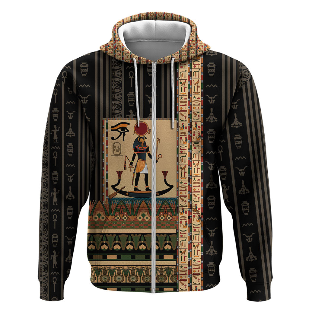 Egyptian God Ra Zip Hoodie Ancient Mythology Solar Barque Falcon