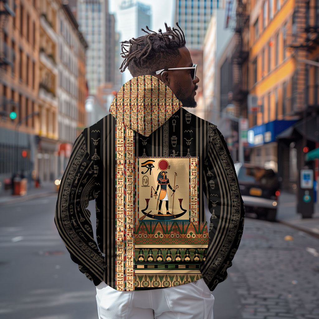 Egyptian God Ra Zip Hoodie Ancient Mythology Solar Barque Falcon